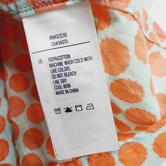 NWT Fossil orange polka dot button down long sleeve tie neck women's shirt M - Picture 7 of 8